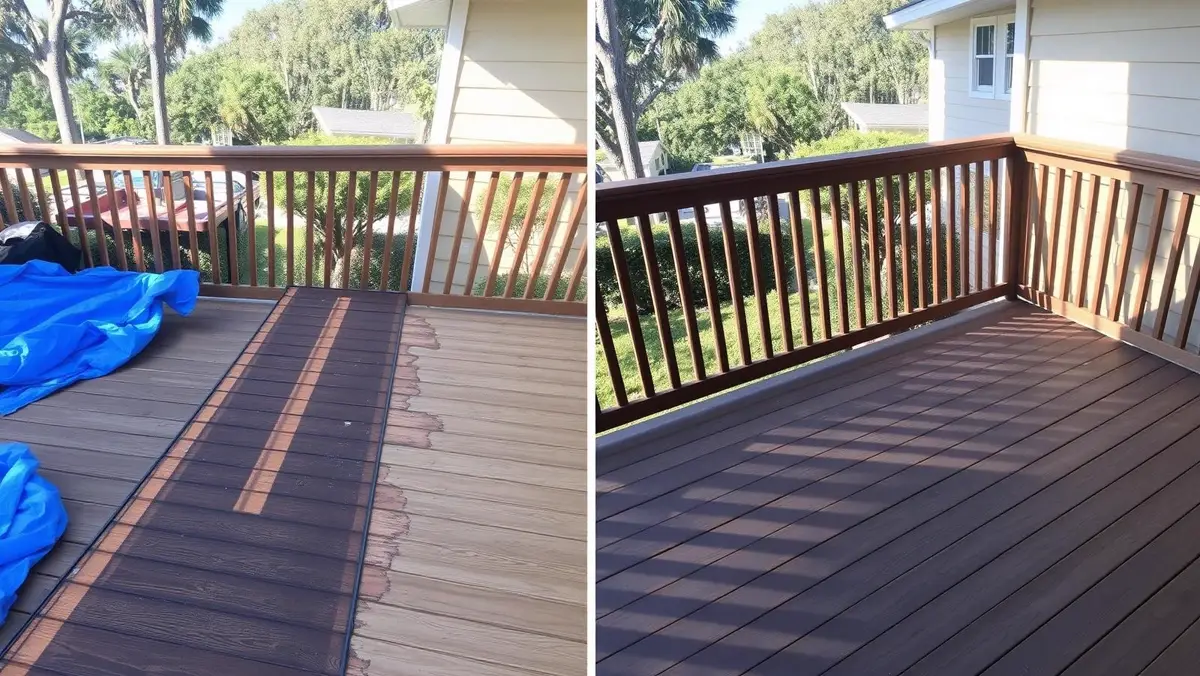 Before and after rotted deck board replacement in Venice, FL