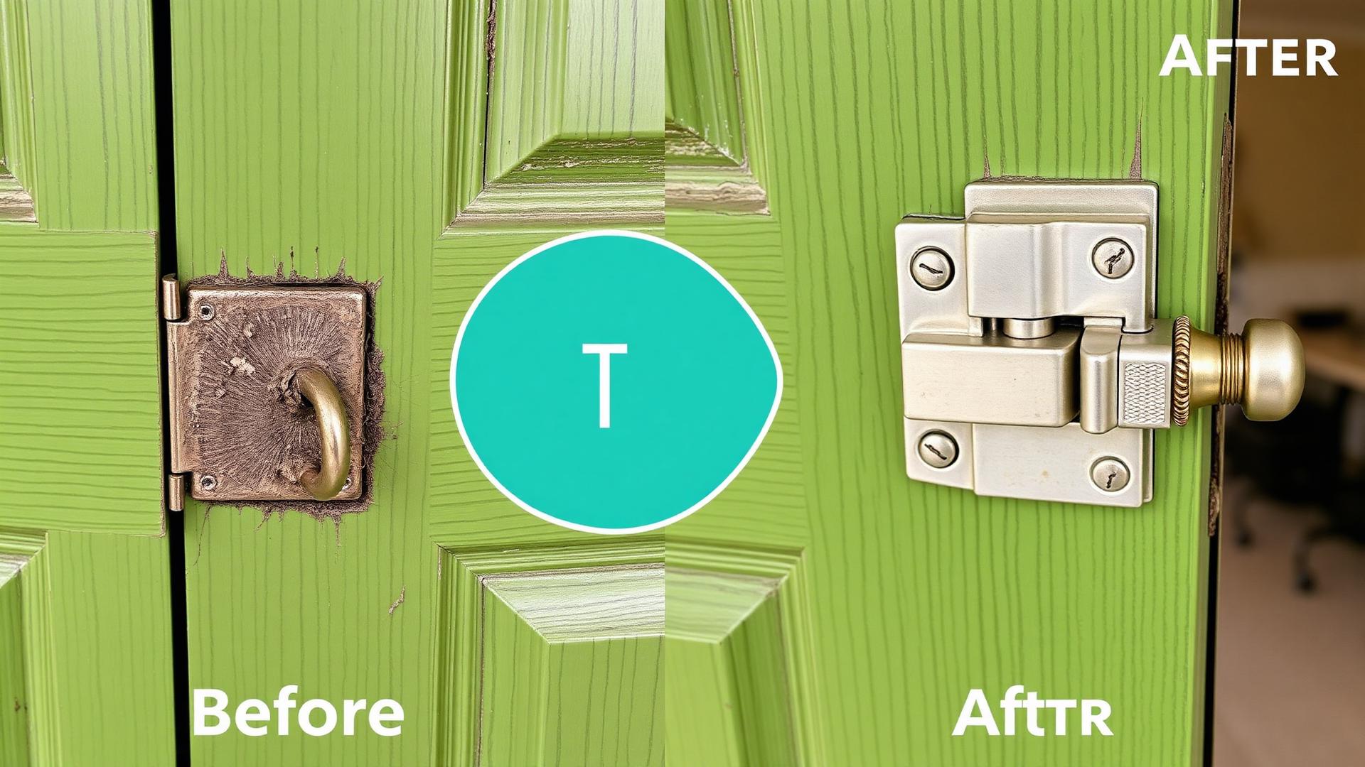 Before and after door hinge and lock repair in Venice, FL