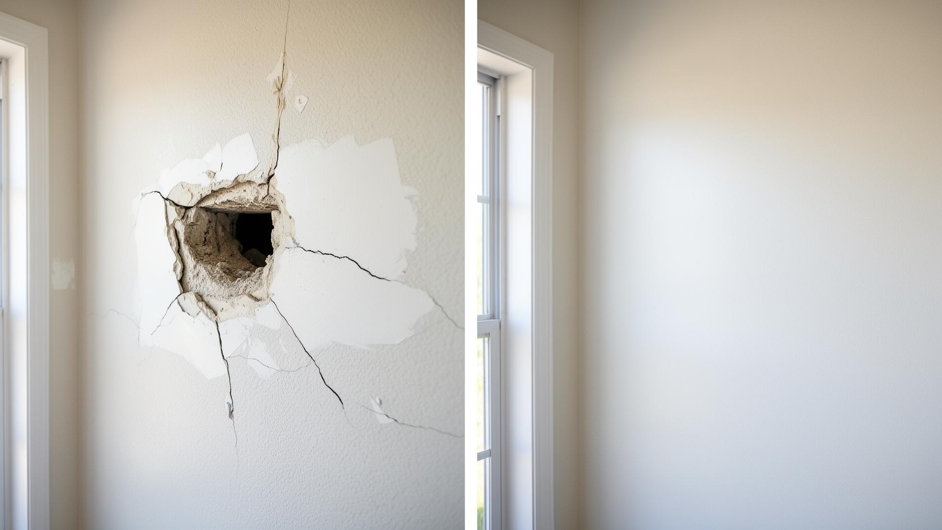 Before and after drywall hole repair in a Venice, FL home