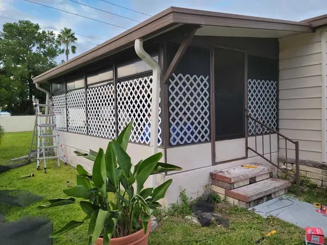 Lanai screen replacement by Fix it Once Handyman Services — Old lattice out, new screen panels in