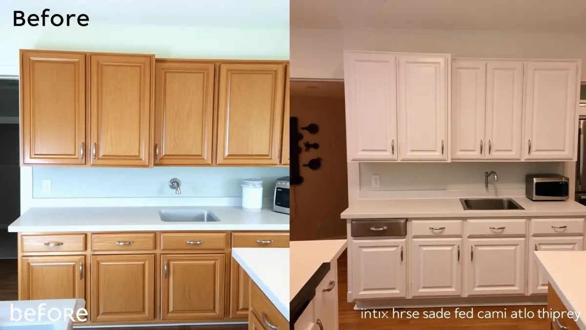 Before and after kitchen cabinet refinishing in a Venice, FL kitchen