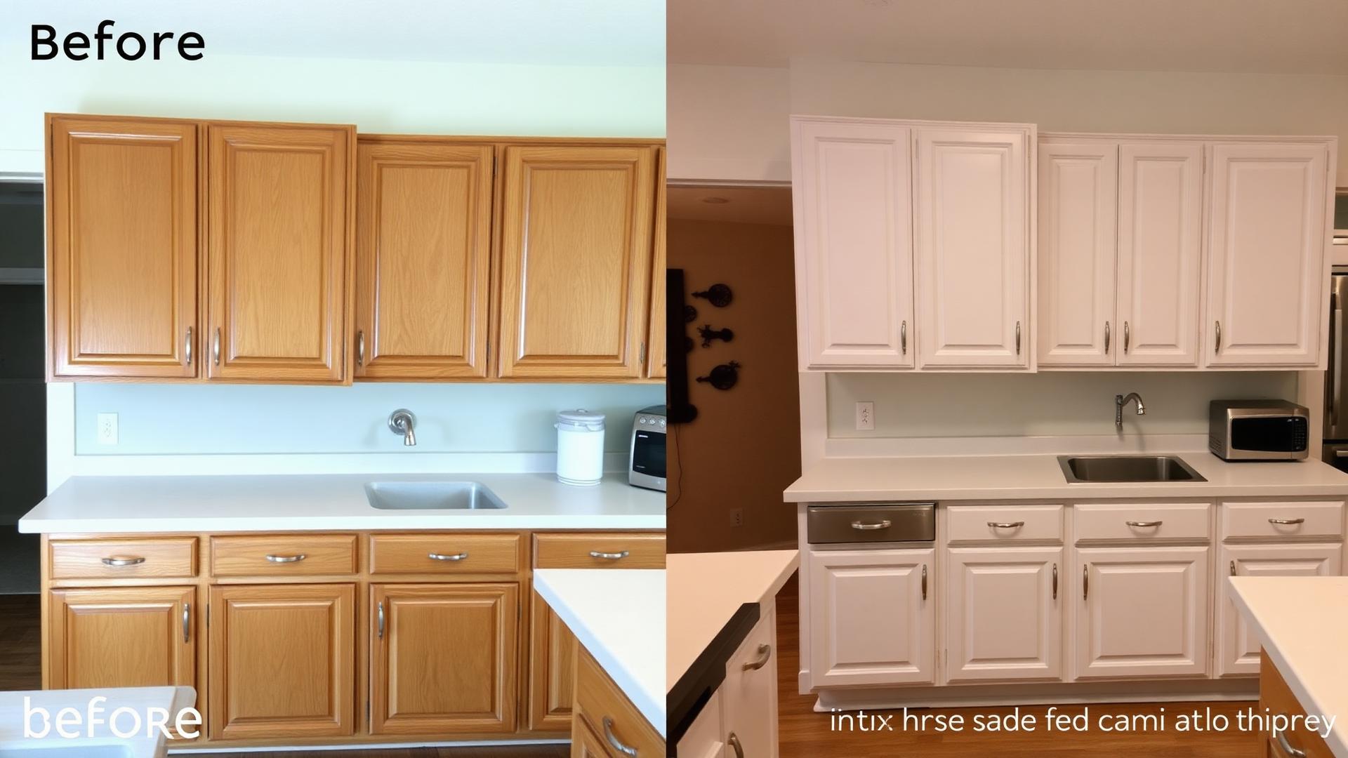 Before and after kitchen cabinet refinishing in Venice, FL