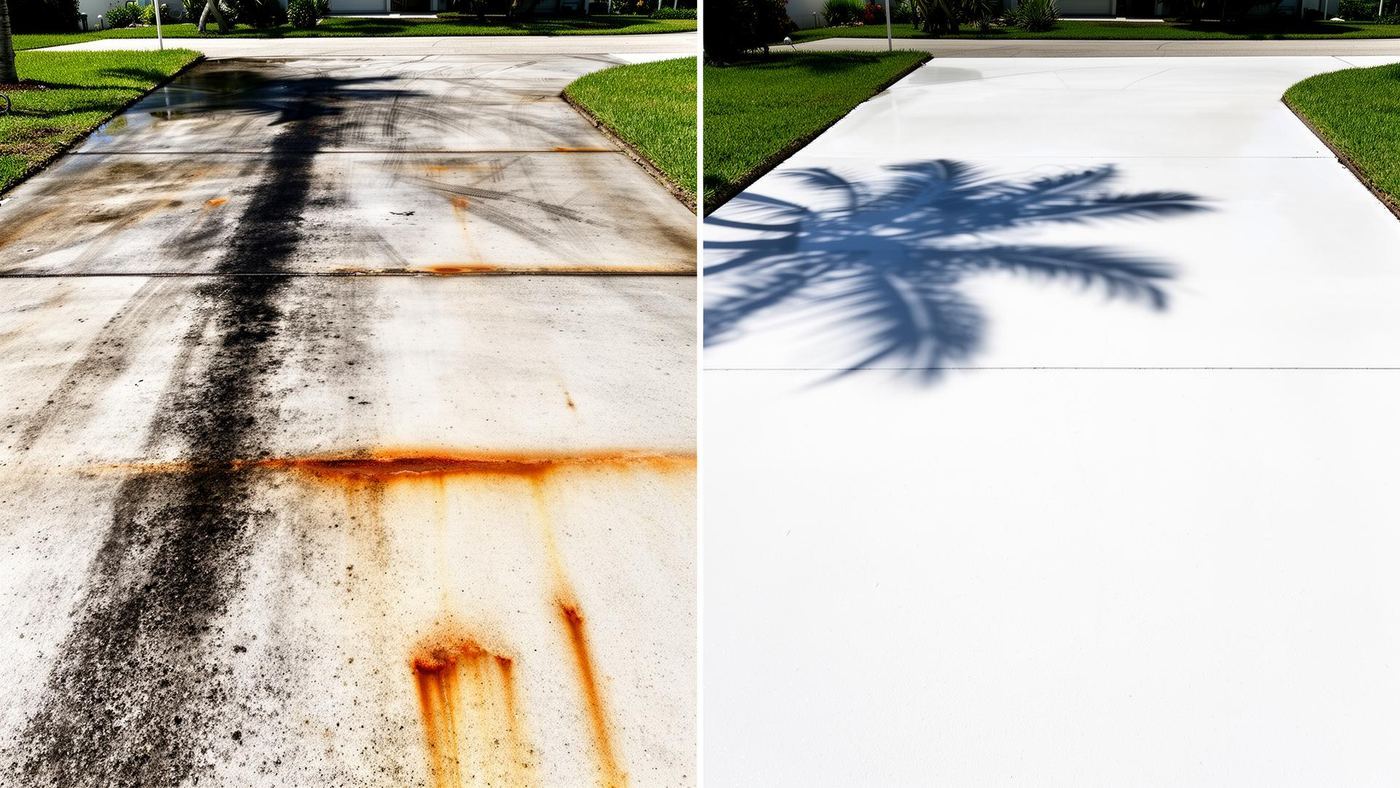 Before and after driveway pressure washing in Englewood, FL