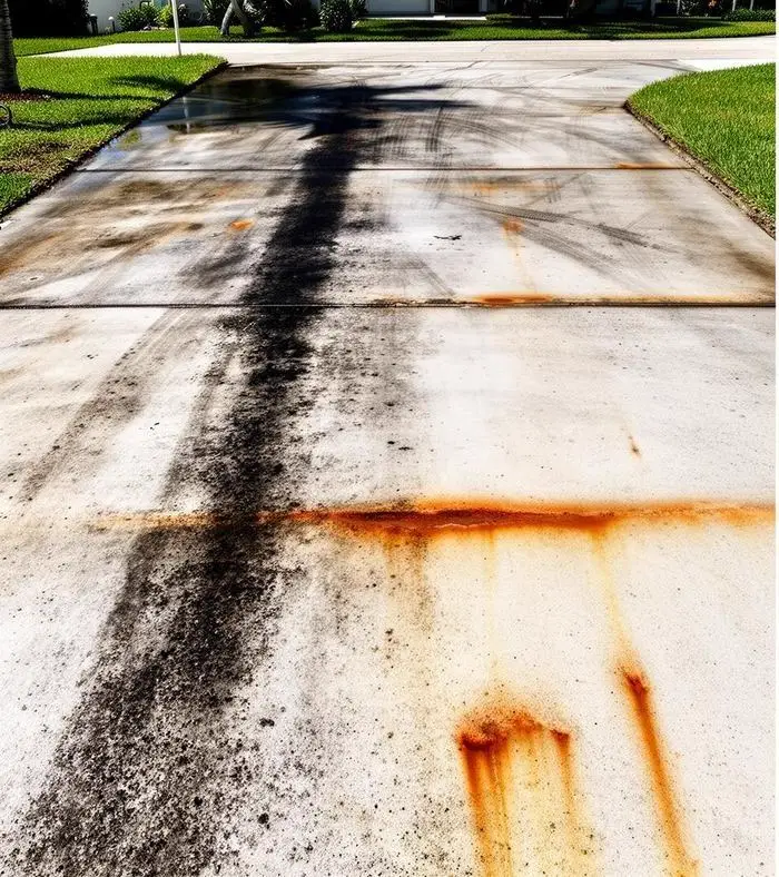 Dirty driveway before pressure washing in Venice, FL