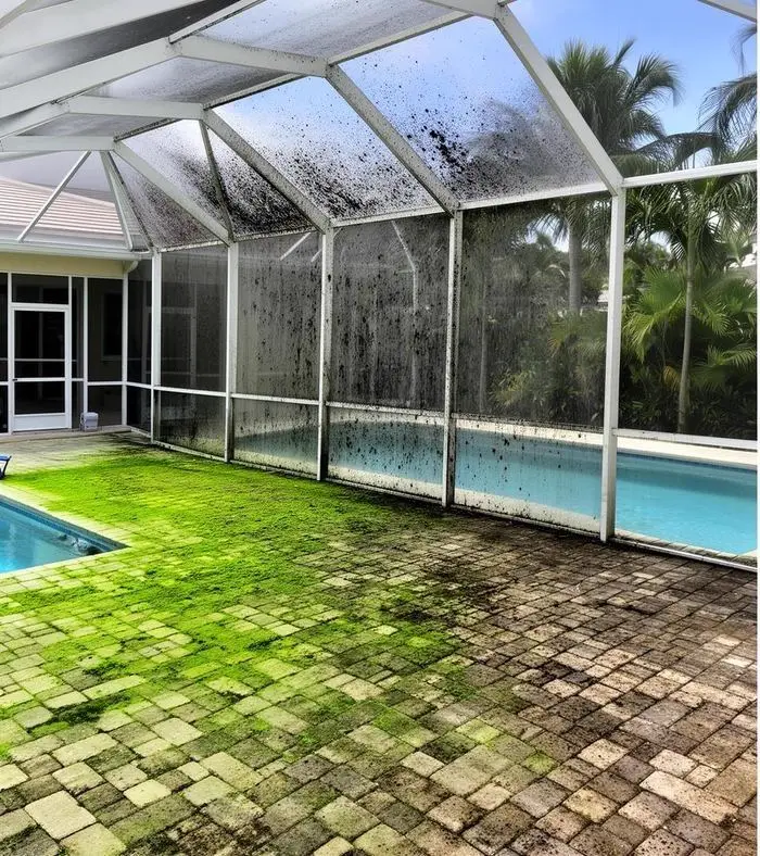 Lanai before soft washing in Venice, FL