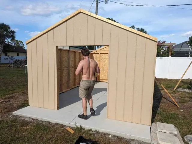 Storage shed build by Fix it Once Handyman Services — 10x12 shed framed and sheathed on-site