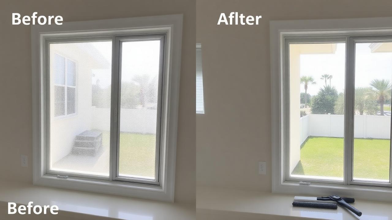 Before and after interior window cleaning in a Venice, FL home